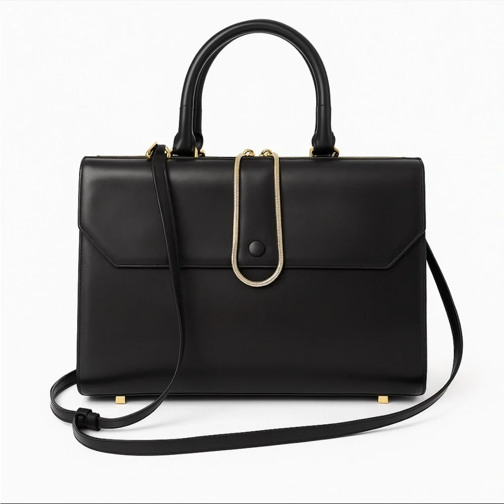 Alexander Wang Black Leather Satchel Tote Bag structured everyday bag - Picture 2 of 12